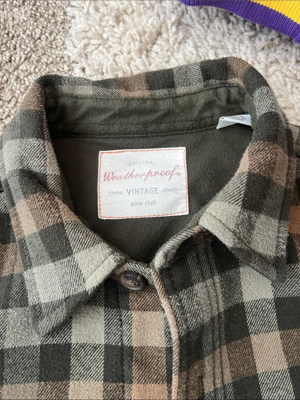 Vintage Weatherproof Men's Plaid Button-Down Shirt in Brown and Green - Picture 2 of 2